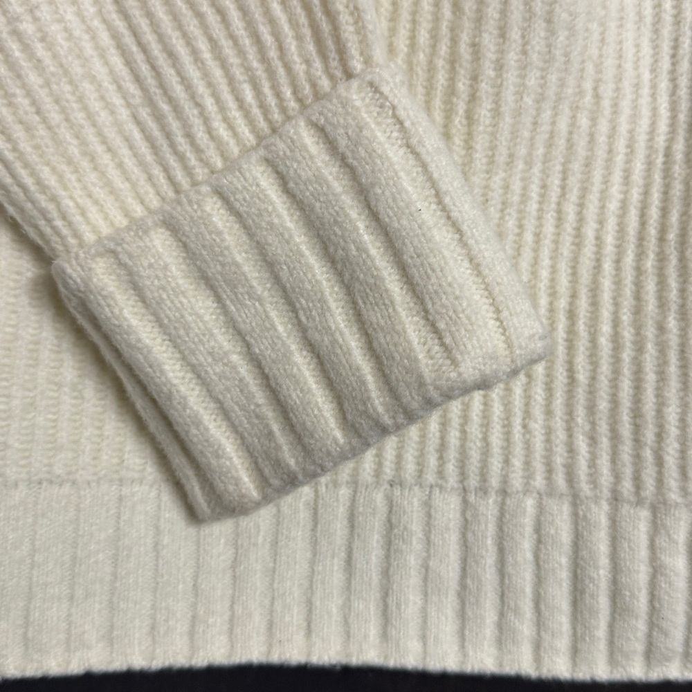 Talbots Jewel Button Henley Pullover Sweater Cream‎ Ribbed Wool Blend petite M - Picture 2 of 8